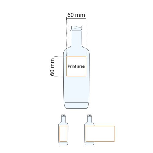 Technische werktekening met aanduiding van drukgebied op de fles Oxygen 0,7 liter.