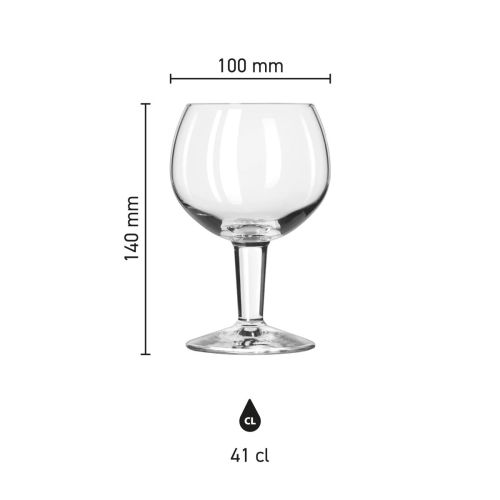 Infographic met exacte afmetingen van het Grand Service bierglas van 41 cl, inclusief hoogte en diameter.