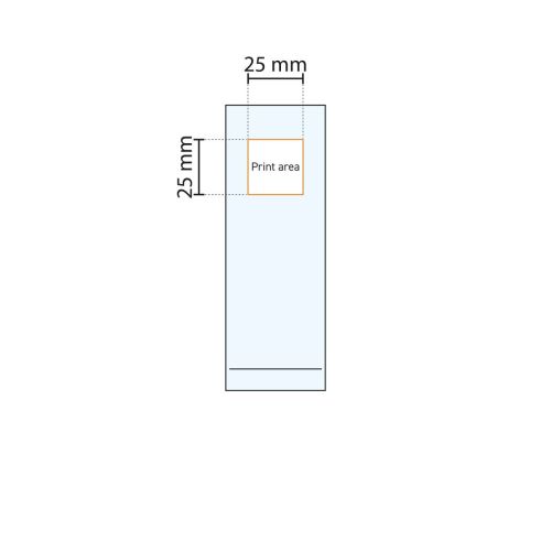 Drukgebied van het Islande longdrinkglas 22 cl schematisch weergegeven op werktekening.
