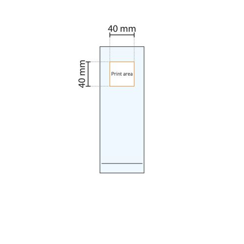 Technische werktekening toont drukgebied voor personalisatie op Islande 31 cl glas.