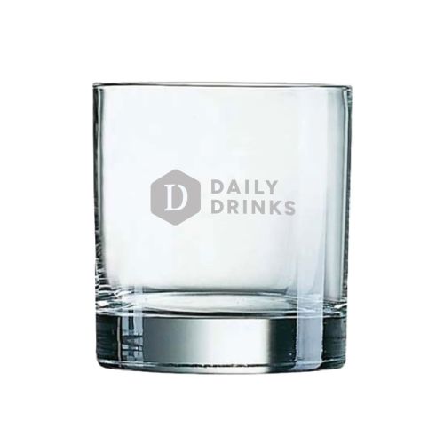 In glas gegraveerd DailyDrinks-logo op het Islande Tumbler glas 38 cl vooraanzicht.