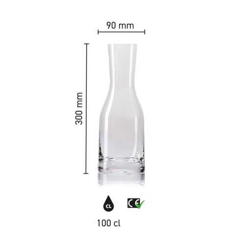 Infographic toont hoogte, breedte en inhoud van de karaf Le Marc 100 cl. in overzichtelijke maatvoering.