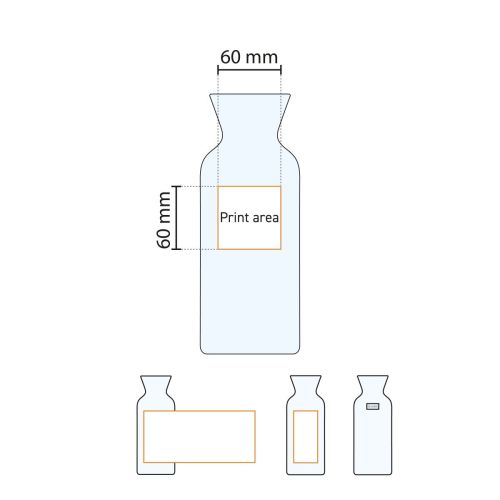 Technische werktekening met drukvlak voor logo op glazen karaf Village 1,00 liter.