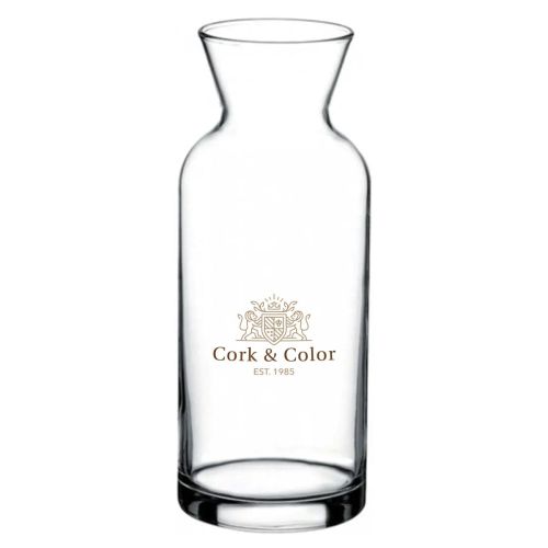 Karaf Village 1,00 liter van glas met meerkleurig CorkColor-logo op de voorzijde bedrukt.