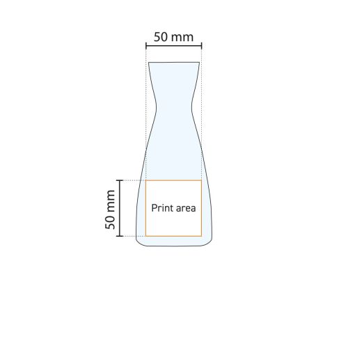 Technische werktekening met aanduiding van drukgebied op Karaf Ypsilon 0,25 liter glas.
