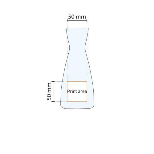 Drukgebied voor logo op Karaf Ypsilon 0,50 liter glas weergegeven in gedetailleerde werktekening.