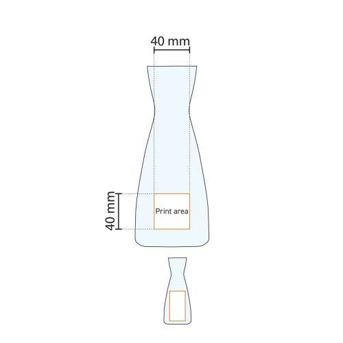 Technische werktekening geeft drukgebied aan op de karaf Ypsilon 1 liter van glas.