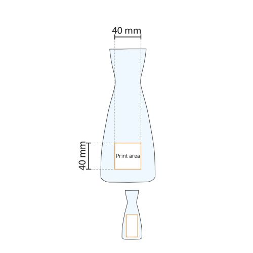 Drukgebiedweergave van Karaf Ypsilon 1 liter glas met gemarkeerd logo-oppervlak.
