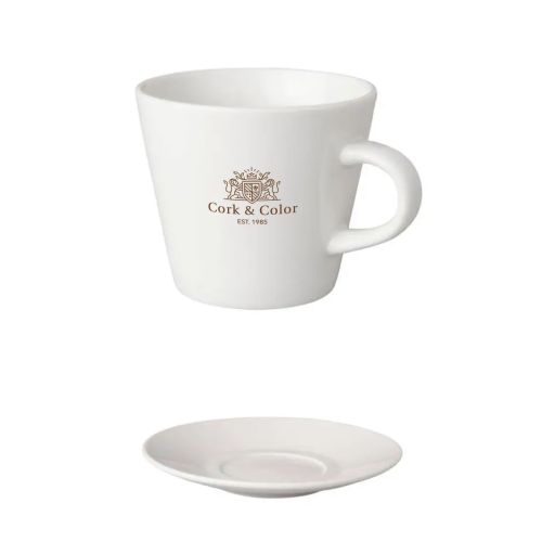 Koffie Neo Budgetline wit 19 cl. SET met enkelkleurig CorkColor-logo op de voorzijde bedrukt. met enkelkleurig CorkColor-logo op de voorzijde bedrukt.