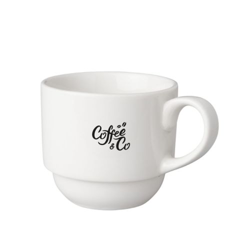 Koffiekop Mammoet Budgetline 20 cl. bedrukt met enkelkleurig logo van CoffeeCo op de voorzijde.