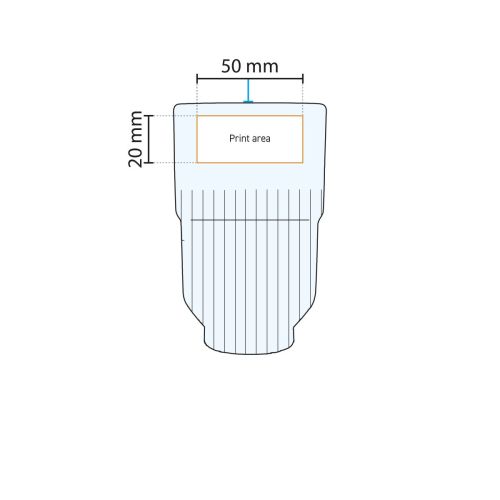 Drukgebied voor personalisatie op glas Onis 34,5 cl weergegeven in technische werktekening.