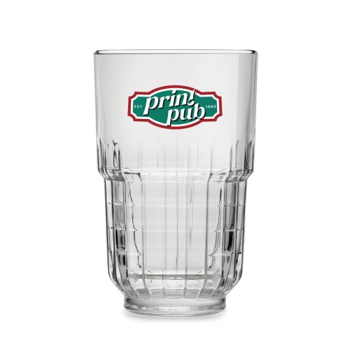 Meerkleurige PrintPub-logo op het vooraanzicht van Onis longdrinkglas 34,5 cl.