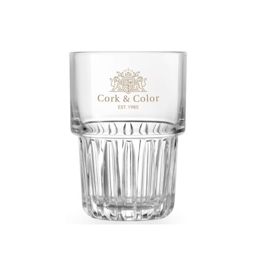 Eénkleurig logo van CorkColor zichtbaar op het vooraanzicht van Onis Everest glas 26,5 cl.