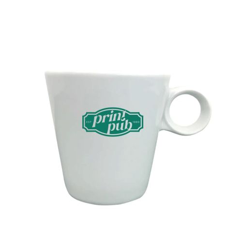 Lukas cappuccinokop wit 19.5 cl met PrintPub-logo in één kleur zichtbaar op het vooraanzicht.