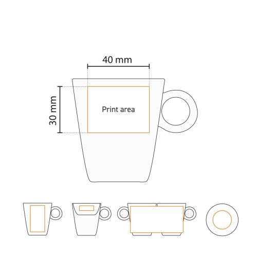 Technische werktekening met drukgebied van de 7,5 cl Lukas kop voor logobedrukking.