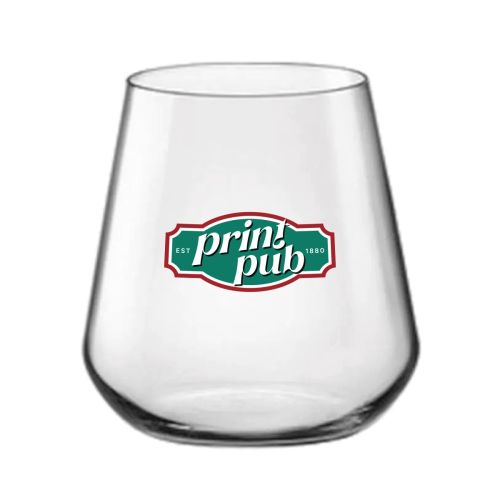 Mencia whiskyglas 35 cl. met meerkleurige PrintPub-logo-opdruk op de voorzijde van het glas.