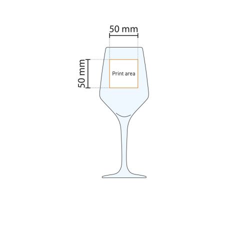 Technische werktekening met aanduiding van het drukgebied op het Mencia 44 cl. glas.