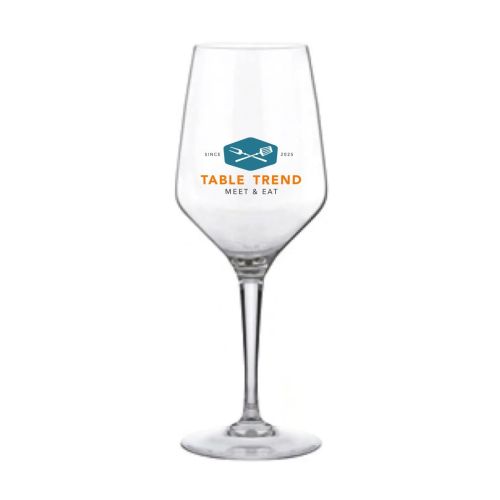 Mencia wijnglas 44 cl. met tweekleurig TableTrend-logo gecentreerd op de voorzijde.