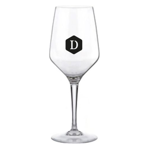 Mencia wijnglas 58 cl. met éénkleurig DailyDrinks-logo gecentreerd op de voorzijde.