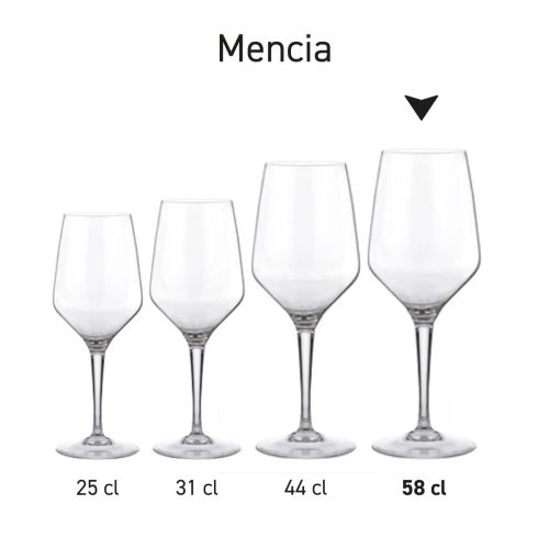Seriebeeld van meerdere Mencia wijnglazen in varianten naast elkaar gepresenteerd.