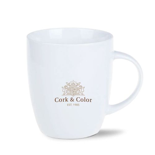 Mini Specta mok van 28 cl met meerkleurig CorkColor-logo op het gladde porseleinoppervlak.