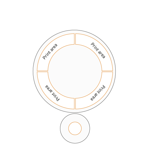 Drukgebieden voor logo’s op het porseleinen Hotel pastabord 26 cm weergegeven in werktekening.
