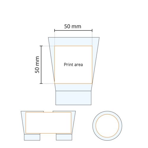 Technische werktekening met aanduiding van het drukgebied op het Shetland 15 cl. glas.