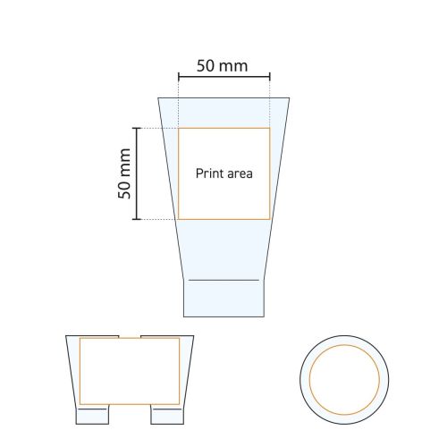 Technische werktekening met aanduiding van het drukgebied op het Shetland 22 cl. glas.