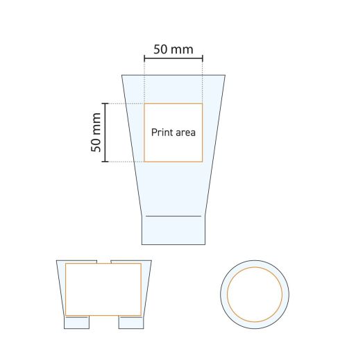 Technische werktekening met aanduiding van het drukgebied op het Shetland 42 cl. glas.