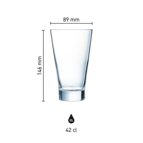 Infographic toont de afmetingen van het Shetland 42 cl. glas in millimeters.