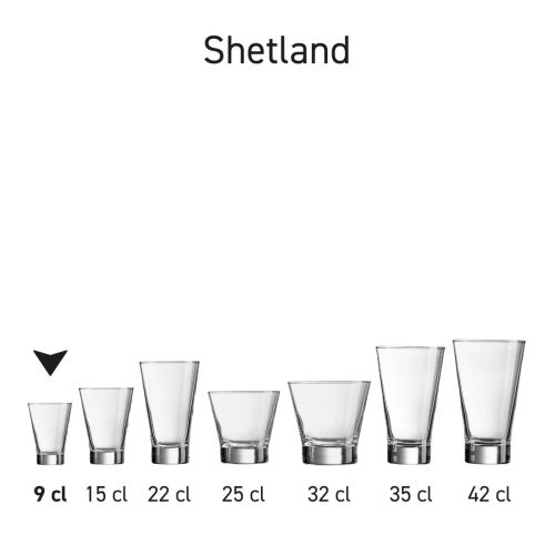 Serieoverzicht van meerdere Shetland glazen gepresenteerd naast elkaar.
