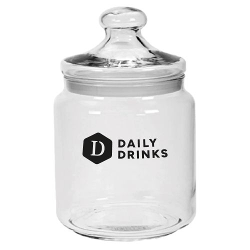 Big Club snoeppot 2,0 liter van glas met DailyDrinks-logo in één kleur op de voorkant.