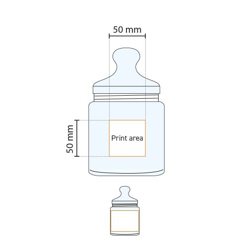 Technische tekening geeft drukgebied aan voor logo op Club snoeppot 0,75 liter glas.