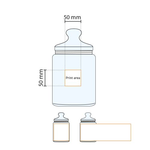 Technische tekening toont exact drukgebied voor bedrukking op Club snoeppot 1,00 liter.