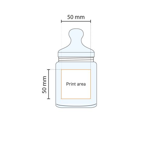 Technische werktekening met aangeduid drukgebied voor logo op Club smal snoeppot 0,28 liter.