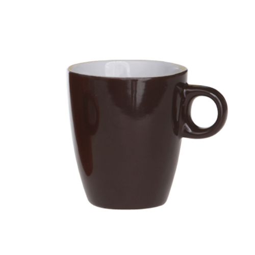 Donkerbruine porseleinen Sonja mok van 18 cl met natuurlijke tint en gladde binnenzijde.