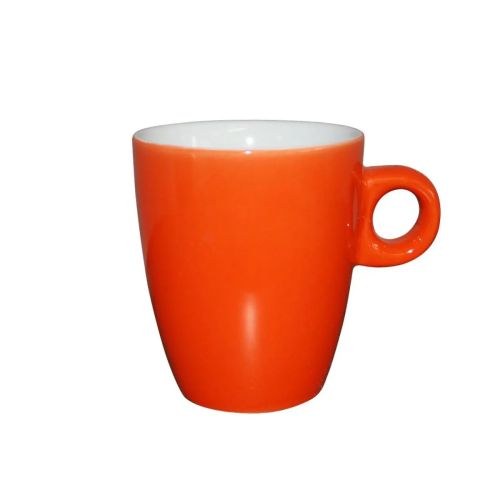 Oranje-witte Sonja mok van 18 cl in porselein, met levendige kleur en ergonomisch ontwerp.