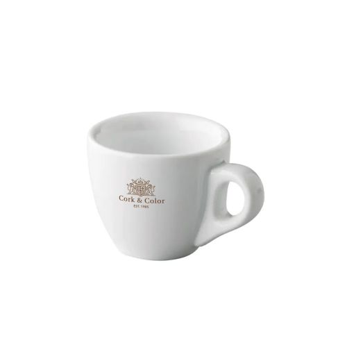 Porseleinen espressokop 7 cl. met éénkleurig CorkColor-logo op de voorzijde.