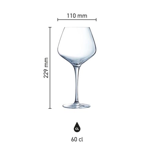 Infographic met productafmetingen van het Sublym gin-tonicglas 60 cl, met hoogte en diameter.