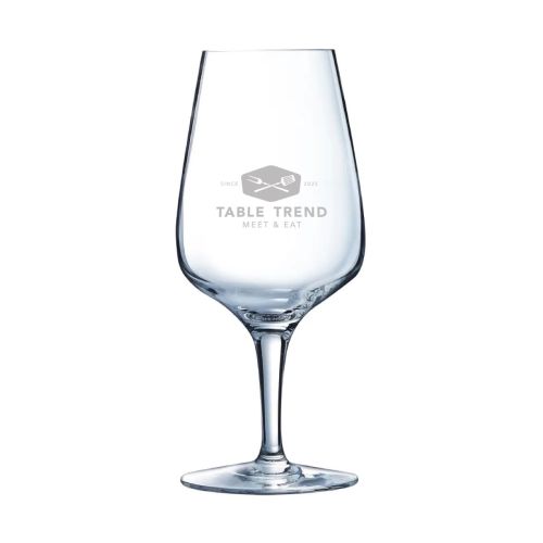 Sublym Multi Use 35 cl. met gegraveerd TableTrend-logo op de voorzijde van het glasoppervlak.