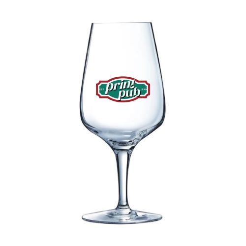 Sublym Multi Use 35 cl. met meerkleurige PrintPub-logo-opdruk op de voorzijde van het glas.