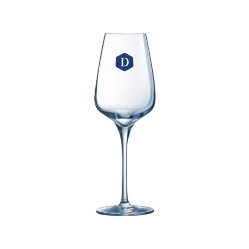 Sublym wijnglas 25 cl. met eenkleurig DailyDrinks-logo op de voorzijde van het glas.