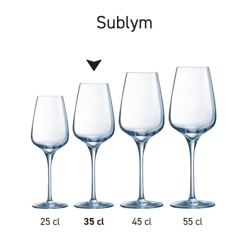 Overzicht van meerdere Sublym wijnglazen naast elkaar als serie gepresenteerd.