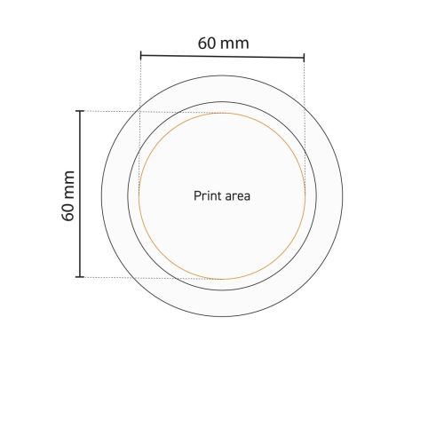 Technische werktekening met aanduiding van drukgebied op witte porseleinen theezakhouder van 85 mm.