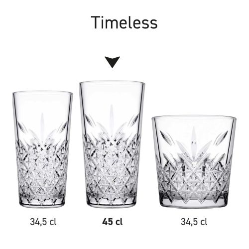 Serie-opstelling van meerdere Timeless glazen uit de Timeless-serie..