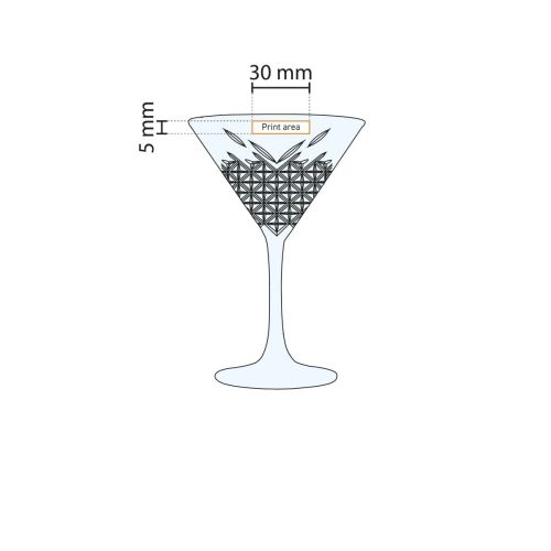 Gedetailleerde werktekening geeft exact drukvlak weer op het glas 23 cl.