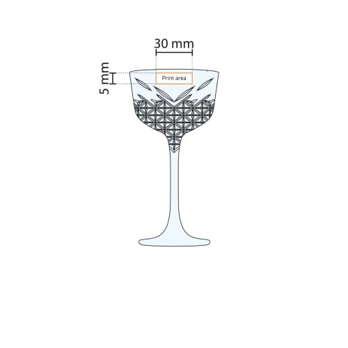 Technische werktekening van het drukgebied op het Timeless Nick & Nora Glas 16 cl. glas.