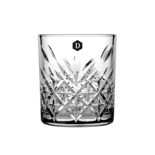 Timeless Whiskyglas 21 cl. met éénkleurig DailyDrinks-logo op het vooraanzicht aangebracht.