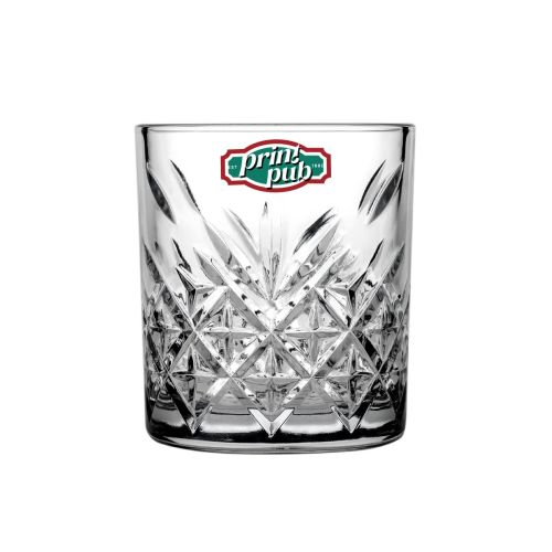 Glas met PrintPub-logo in meerdere kleuren op de voorzijde van het Timeless Whiskyglas 21 cl.