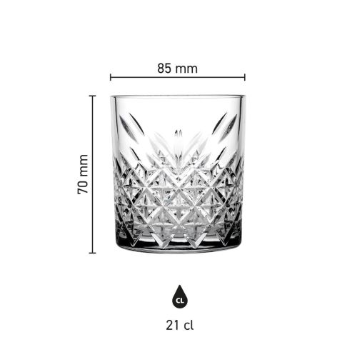 Infographic met hoogte en diameter van het Timeless Whiskyglas 21 cl. duidelijk weergegeven.